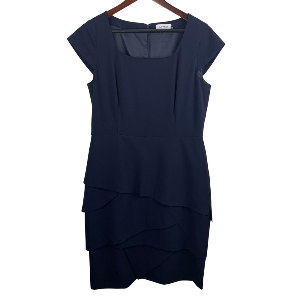 Calvin Klein | Navy Blue Cap Sleeve Layered Look Dress